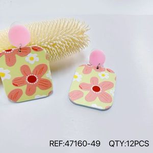Boucles d'oreilles pendantes en acrylique floral, motif fleur jaune et rose, accessoire de mode mignon pour femme - Product Image 3