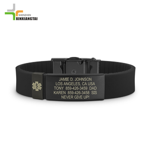 Tùy chỉnh khắc y tế cảnh báo có thể điều chỉnh thép không gỉ QR mã SOS ID không thấm nước Rose Gold <span class=keywords><strong>Elite</strong></span> dây đeo cổ tay Silicone Vòng đeo tay - Product Image 2