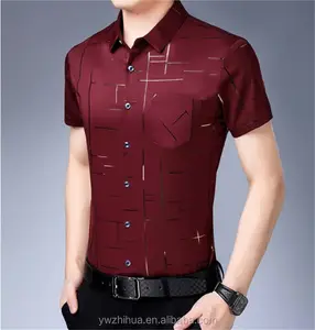 Summer's new middle-aged men's shirt lapel check casual summer wear thin shirt