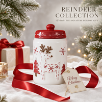 Boîte en céramique de Noël avec couvercle, 3 tailles, décorations en relief de Père Noël, rennes et sapin de Noël, pot de rangement pour biscuits, bonbons, cadeaux, décoration de la maison