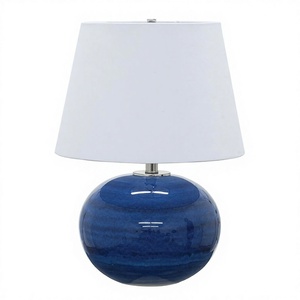 Lampe de bureau ronde en céramique bleue pour hall d'hôtel, chambre d'hôtel, salon, chambre à coucher, bureau, éclairage et décoration intérieure - Product Image 1
