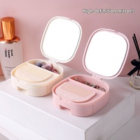 Miroir de Maquillage Portable Pliable Multifonctionnel de Bureau avec Rangement Personnalisé pour Bijoux et Cosmétiques à Usage Domestique