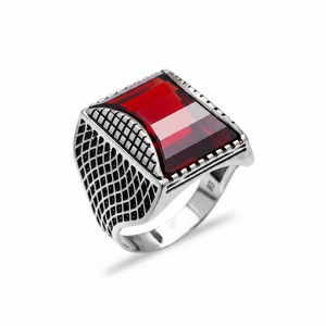 Garnet Gemstone Triangle Cut Ottoman <b>Men</b> <b>Rings</b> Authentic <b>Men</b> <b>Ring</b> Wholesale Handmade 925 Sterling <b>Silver</b> - Product Image 2
