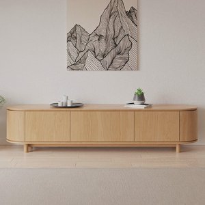 Mueble para <span class=keywords><strong>TV</strong></span> de Madera Sólida Estilo Moderno de Mediados de Siglo, Consola Multimedia Minimalista para Sala de Estar Pequeña, Gabinete de Almacenamiento para Comedor - Product Image 5