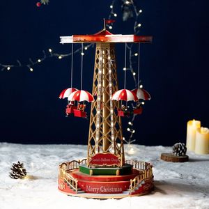 Boîte à musique carrousel de Noël, chaise volante de parc d'attractions, boîte à musique lumineuse, cadeau de Noël, ornement de bureau - Product Image 1