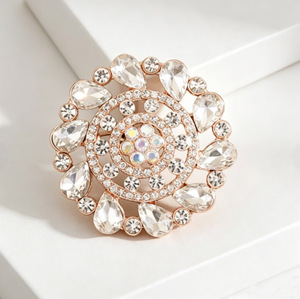 Broche Grande Fleur Vintage en Alliage Plaqué Or Rose Rouge avec Strass et Émail Iris pour Costume Femme, Manteau, Mariage, Fête, Cadeau - Product Image 3