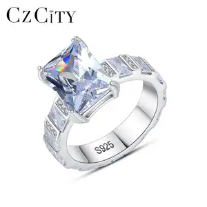 Czcity Grote Luxe Zirkonia Ring 925 Sterling Zilveren Sieraden Verlovingsringen Voor Dames