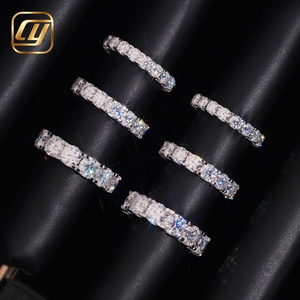 Wholesale Couple Stackable <b>Ring</b> S925 <b>Silver</b> Full <b>Eternity</b> Band Round Moissanite Diamond Fully Iced Wedding Band Hip Hop - Product Image 1