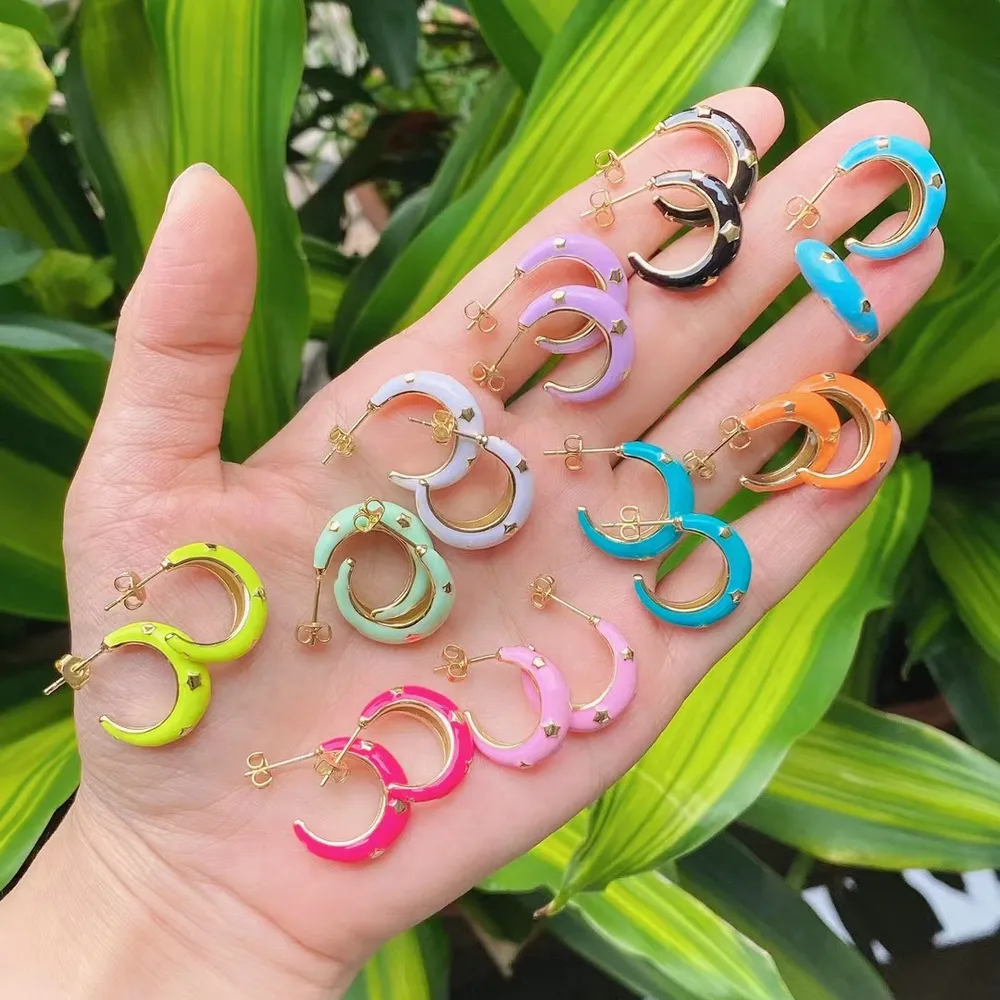 Huggie — boucles d'oreilles en émail, 10 couleurs, couleur bonbon, Style d'été, pour femmes