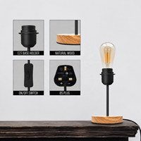 Base de lampe de table DIY standard britannique en métal et bois, design créatif avec douille E27, cordon et prise, lampe de chevet, lampe de bureau pour chambre à coucher