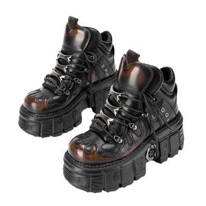 Chaussures plateforme unisexe style gothique sombre - Bottes de motard punk métal à talon compensé effet vieilli - Product Image 5