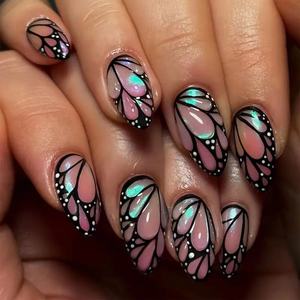 <span class=keywords><strong>Uñas</strong></span> postizas acrílicas <span class=keywords><strong>francesas</strong></span> cuadradas de cobertura completa, hechas a máquina, con diseño de mariposa azul, 24 unidades/caja, decoración de perlas de dos tonos, pegamento a granel - Product Image 6