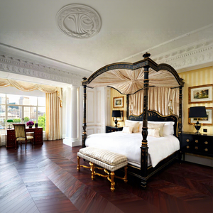 Muebles de Habitación de <span class=keywords><strong>Hotel</strong></span> Personalizados, Cama con Dosel de Madera Maciza Moderna, Juego de Muebles de Dormitorio de <span class=keywords><strong>Hotel</strong></span> para Apartamentos y Villas - Product Image 1