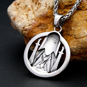 Yunnique – collier en acier inoxydable pour hommes, pendentif à double épée, Portrait de Viking nordique Odin, bijoux cadeau - Product Image 3