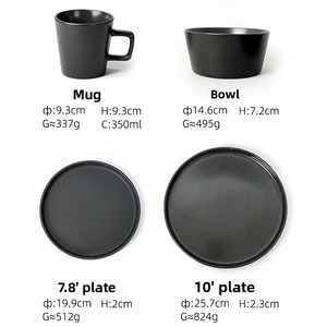 Service <span class=keywords><strong>de</strong></span> table en céramique noir <span class=keywords><strong>de</strong></span> 16 pièces, compatible micro-ondes, pour quatre <span class=keywords><strong>personnes</strong></span>, avec assiettes plates, bols et tasses - Product Image 3