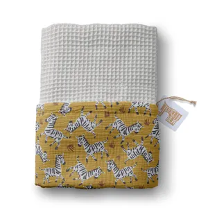 Beautiful made and lightweight for summer custom jungle giraffe print cotton waffle weave muslin baby car seat blanket