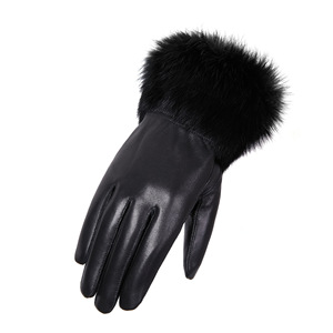 Gants mitaines en cuir véritable pour femmes, mode 2025, hiver, sexy, en cuir de mouton véritable, fourrure de lapin véritable - Product Image 4