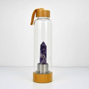 Bouteille d'eau en verre borosilicate haute qualité avec logo personnalisé 2026, manchon en améthyste naturelle et cristal de guérison - Product Image 4