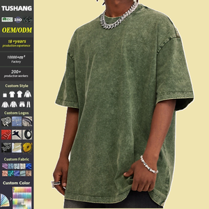 高品質の無地の酸洗い加工コットンブランドのトレンドカスタムプリントオーバーサイズTシャツ（メンズ） - Product Image 1