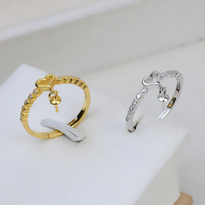 Anneau de vie en argent S925 en forme de cœur, réglable, accessoires de bijoux en perles DIY, support vide tendance, série 258 - Product Image 1