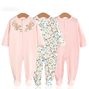 3 pezzi stampati manica lunga 100% cotone Footed Jersey Baby pigiama set pagliaccetto tuta per bambini bambini estate completa Unisex