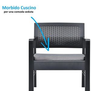 Ensemble salon de jardin 4 places Anthracite en polypropylène, canapé, 2 fauteuils, table basse avec coussins, mobilier de terrasse - Product Image 4