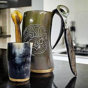 Compre un Juego de Tazas y Jarras de Cuerno Ecológicas Hechas a Mano con Cuchara, Vajilla de Cuerno Natural para Cerveza, Café, Bar y Regalos - Product Image 5