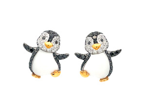 Pendientes de Plata de Ley 925 con Diseño de Pingüino Premium, Chapados en Oro de 18K, Incrustaciones en Blanco y Negro, Joyería de Animales Adorables, Regalo para Mujer - Product Image 2