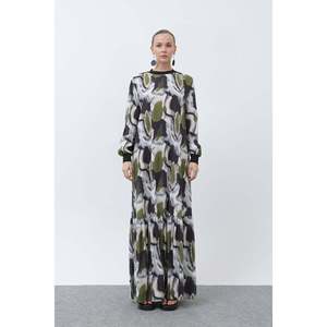 เดรสคอริบลายสำหรับผู้หญิง - 12606ELB - สีกากี - Product Image 2