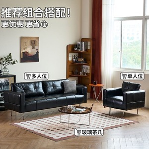 <b>Sofa</b> <b>Bed</b> Black Waxed Leather Retro Style Living Room <b>Small</b> Size Factory Direct Sales - Product Image 3