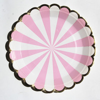 Fabricants Assiettes en papier de fête petit plat jetable feuille d'or bord festonné rayé couleur pastel bonbon décoration de fête