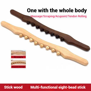 Ensemble de massage en bois de hêtre massif pour la thérapie lymphatique et la gua sha, comprenant un bâton de massage roulant, une planche de raclage et une ventouse de massage pour la tête. - Product Image 3
