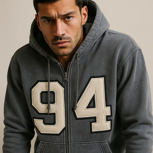 เสื้อฮู้ดสวมหัวแนวสตรีทแวร์สำหรับผู้ชายแผ่นปะตัวอักษรเปลวไฟผ้าปะติดเสื้อโอเวอร์ไซส์ดีไซน์วินเทจออกแบบได้ตามต้องการ OEM ฤดูใบไม้ร่วงเป็นมิตรต่อสิ่งแวดล้อม - Product Image 4