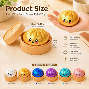 Jouets Squishy Promotionnels en Gros : Adorables Jouets Anti-Stress à Viscosité Lente en Forme de Bao Bun Pailleté avec Visage Souriant et Ensemble de Cuiseur Vapeur - Product Image 3
