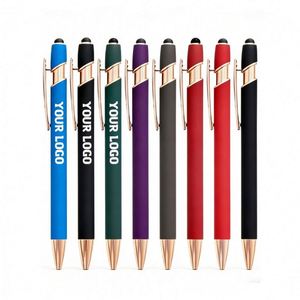 Rubber Rose <b>Gold</b> Parts Metal Stylus Touch Ball <b>Pen</b> With Printed Laser Engraved Brand Logo for Office Business Promo Gift - Product Image 1