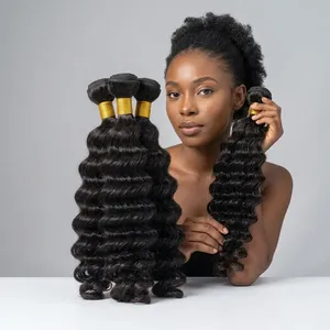Remy Bulk <b>Hair</b> Natural Black Deep Curly Virgin Remy <b>Human</b> <b>Hair</b> <b>Weave</b> Bundles <b>Hair</b> Extensions Dyeable Customize Size - Product Image 1