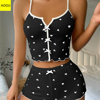 Ensemble pyjama deux pièces en maille respirante pour femme, avec taille élastique, imprimé rayures, style camisole douce, haute qualité sur mesure