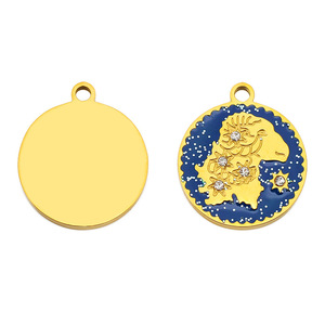 HB0862 12 Dijes Redondos de Acero Inoxidable con Signos <span class=keywords><strong>del</strong></span> Zodíaco, Cielo Estrellado Azul, Esmalte y Circonitas Incrustadas para Joyería DIY - Product Image 6