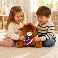 Peluche mignonne de vache des Highlands avec coussin étoile drapeau américain, en coton PP, animal en peluche doux, cadeau pour la décoration des fêtes
