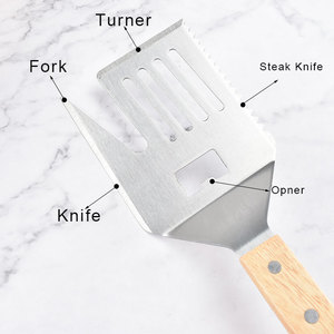 Juego de 2 Utensilios para Barbacoa de Acero Inoxidable con Mango de Madera, Espátula y Pinzas para Barbacoa, para Exteriores, 7 en 2 - Product Image 4