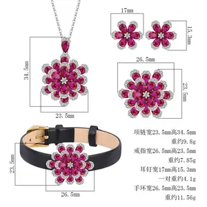 Gang Jade Flower Set Luxury Jewelry Set Women's CLASSIC Silver Necklace Oval 100% 925 Top Silver 2024 Hot Sales Simulation Red