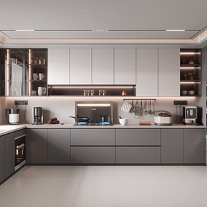 Modern MDF Kitchen <b>Cabinet</b> with Wood Style Panel Design Easy Clean Surface Custom Made for Contemporary Kitchens - Product Image 6