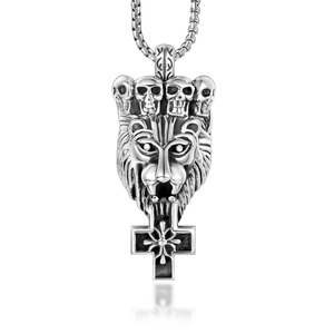 Trendy Men's Titanium Steel Lion Head Pendant With Skull Crown And <b>Cross</b> Flower Design SP494 - Product Image 1