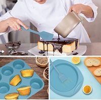 Ensemble de pâtisserie en silicone antiadhésif, kit de moules à pâtisserie antiadhésifs, moule rond, carré, à gâteau, à muffins, avec brosse en silicone, spatule
