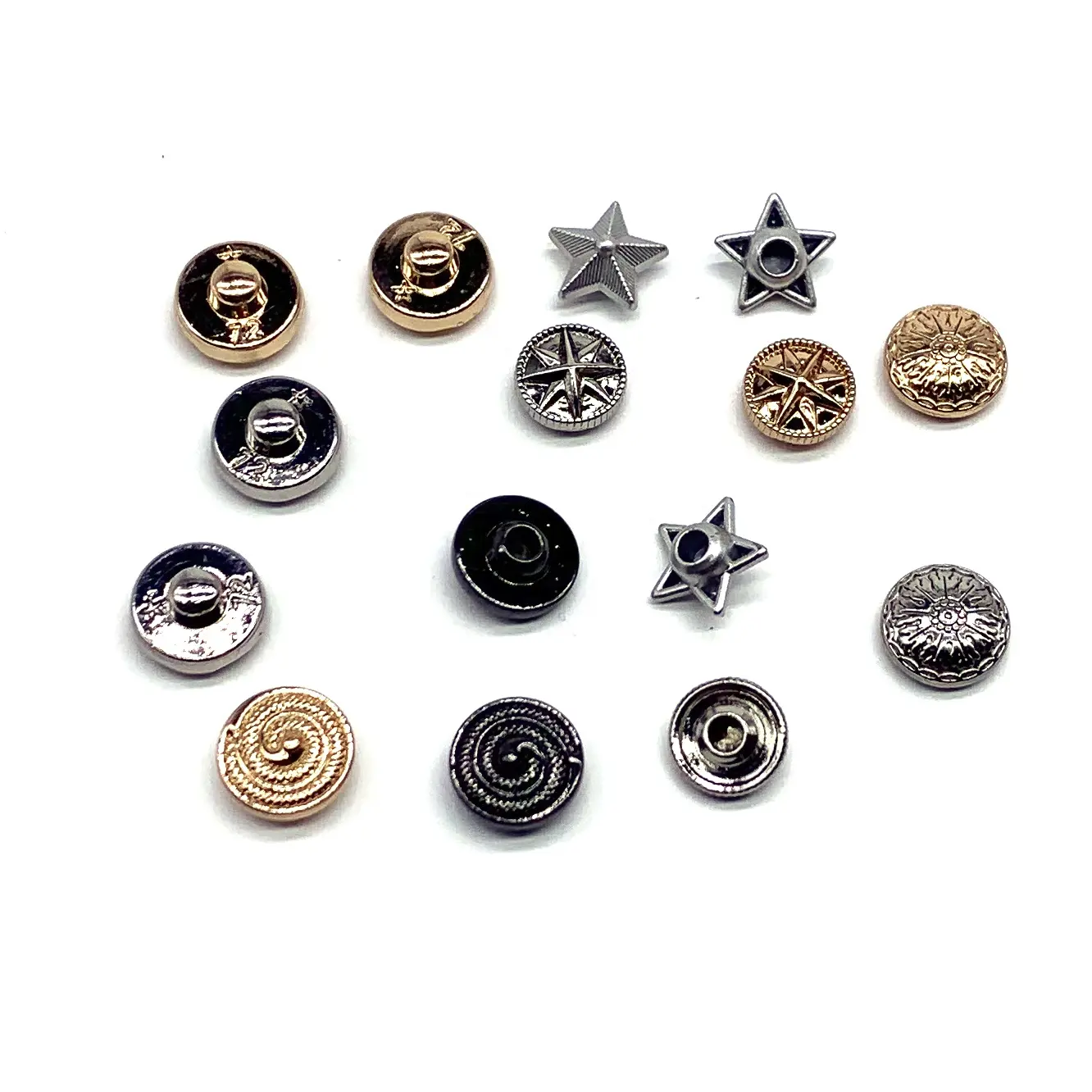 new metal zinc alloy round 10mm rivet with nail vintage design star shape rivet for jeans close-fitting pants