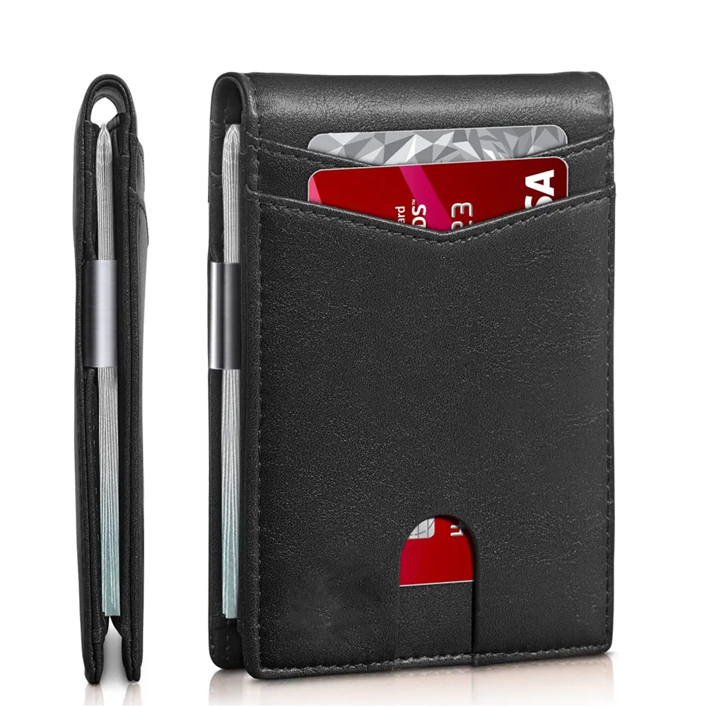 Slim Minimalist Genuine Leather Front Pocket Wallets RFID Blocking Bifold Credit Card Holder Mens Money Clip Wallet