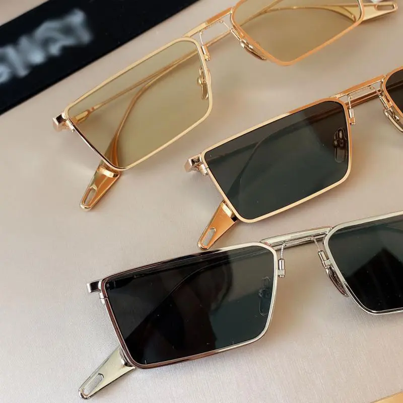 New narrow frame sunglasses super small square frame fashion men and women olive green lenses sunglasses