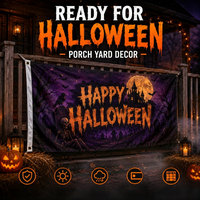 Drapeau de jardin Halloween à trois couches occultant double face, motif effrayant, personnalisé en polyester pour décoration extérieure