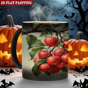 Frosted <b>Ceramic</b> <b>Mug</b> 11oz Heat Activated Coffee Cup With Cherry Painting Design - Product Image 6