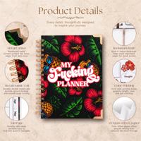 Agenda mensuel et hebdomadaire personnalisé A5 avec couverture en papier floral tropical, impression couleur spirale, coins métalliques, 2026 2027